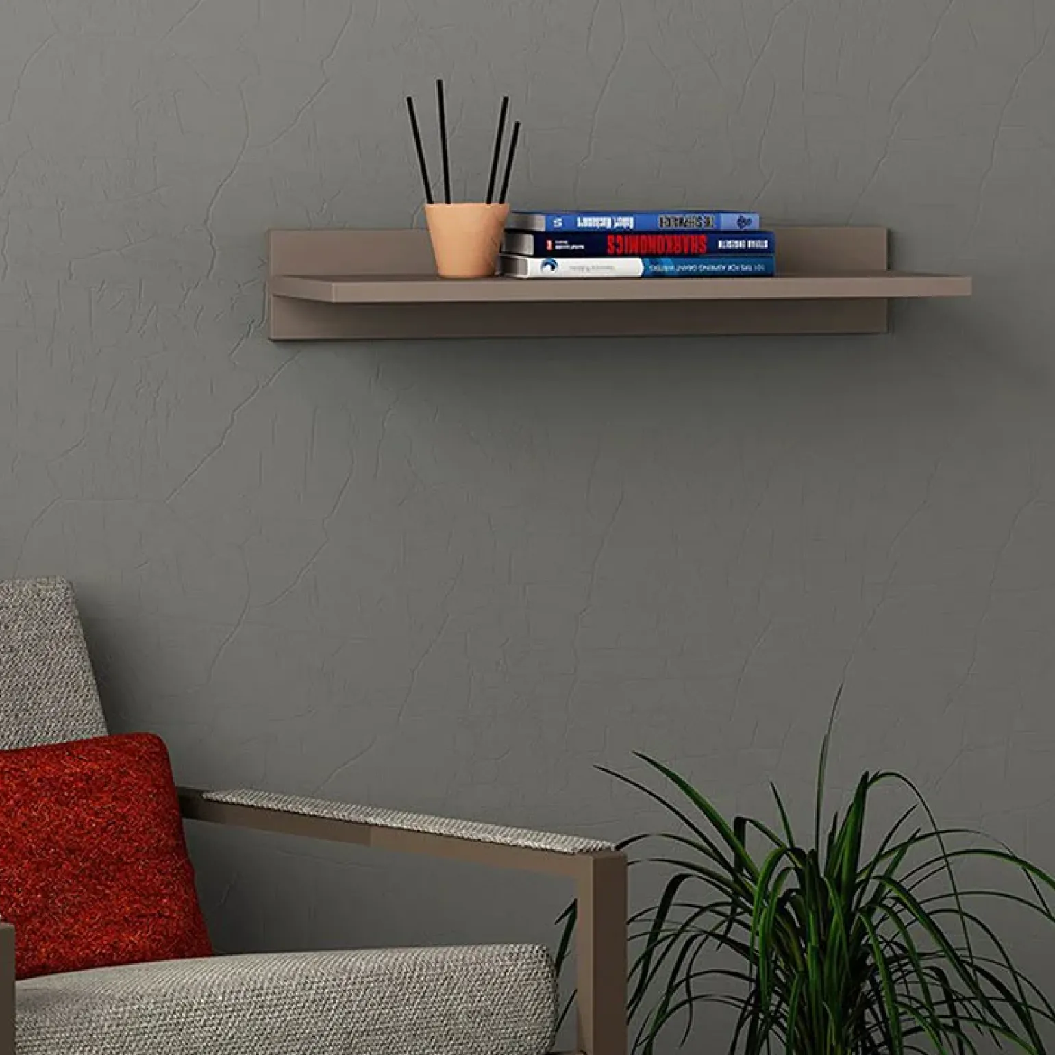 Mensola 60x22h cm a muro moderna rovere scuro Frisa