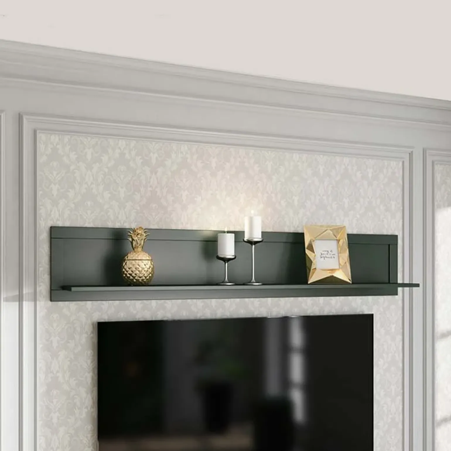 Mensola 177x32h cm da parete soggiorno verde scuro Texel