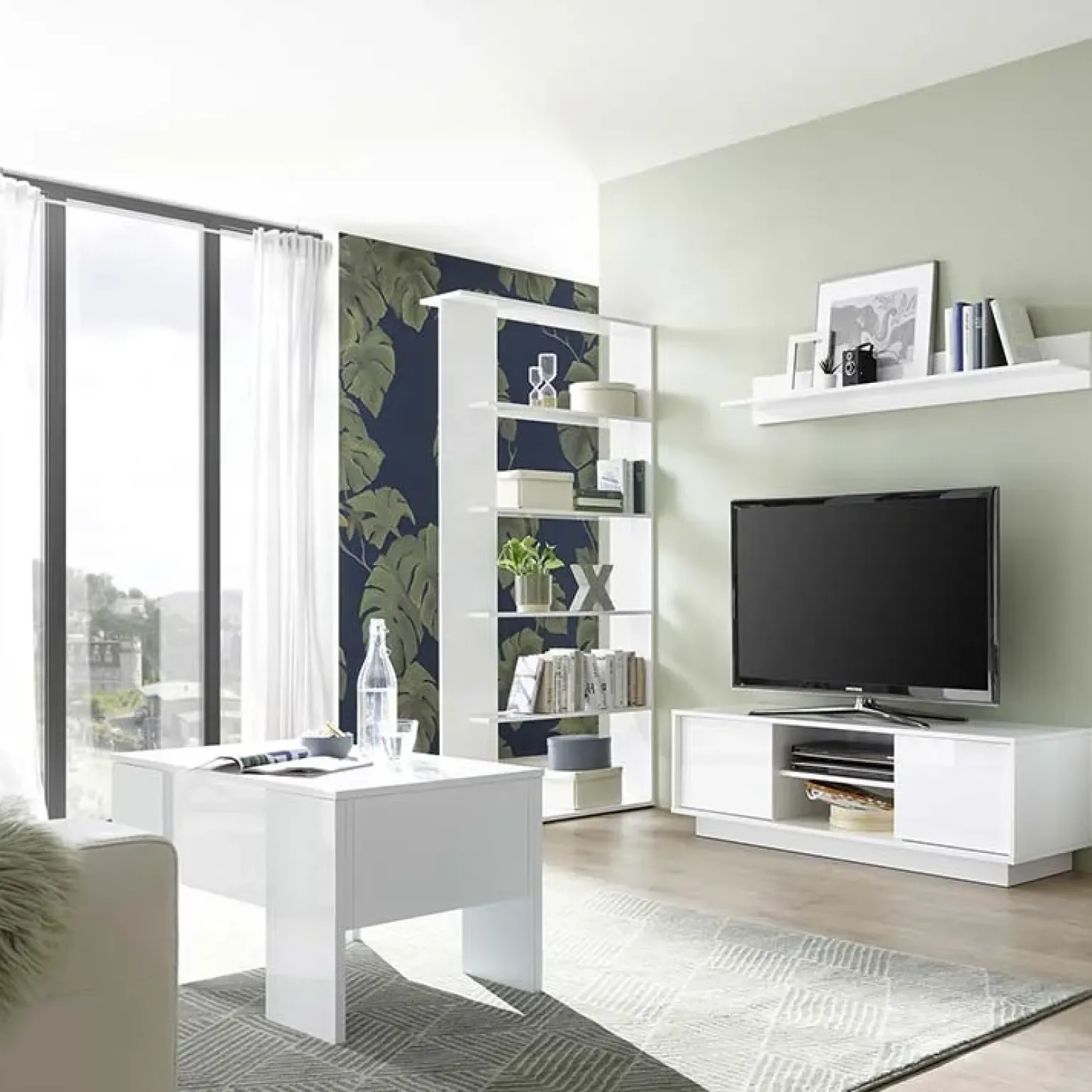 Mensola 138x17h cm moderna soggiorno bianco lucido Spirit