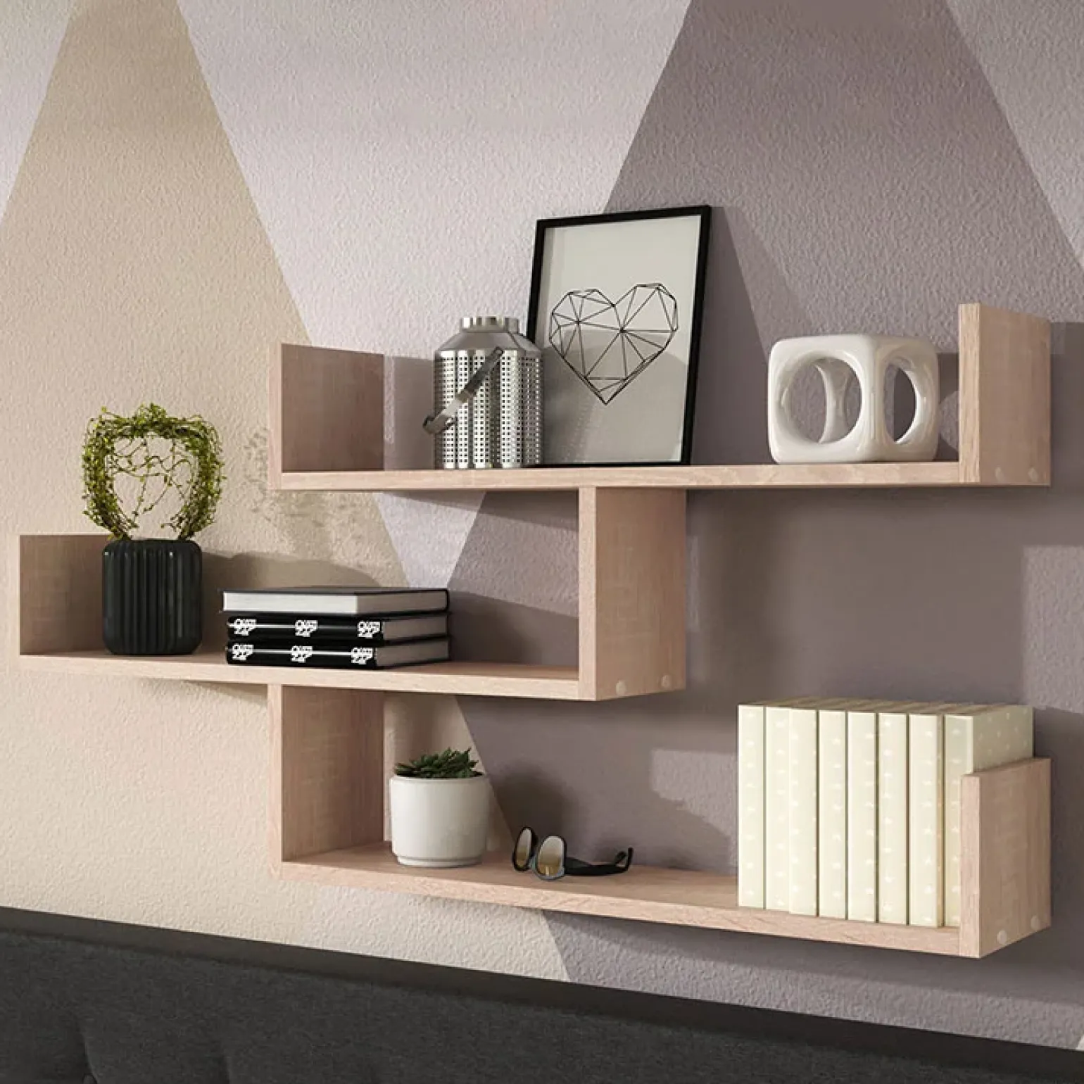 Mensola 119x55h cm pensile a muro 3 ripiani rovere chiaro Concetta