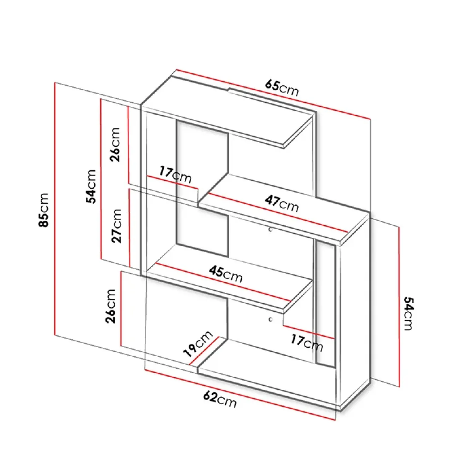 Mensola 65x85h cm pensile a muro design bianco rovere Marietta