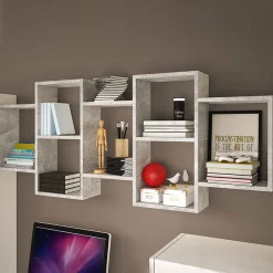 Mensola 161x65h cm pensile da parete design moderno grigio chiaro Emanuela