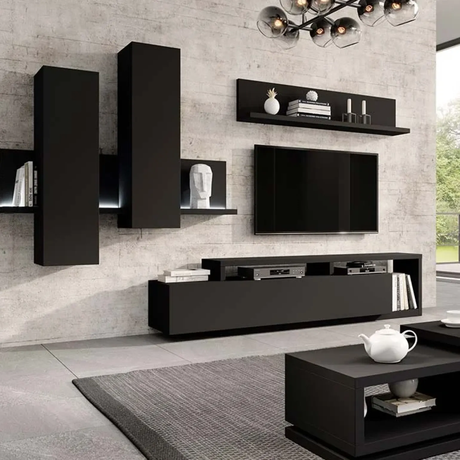 Mensola 150x32h cm per parete attrezzata nero opaco Megan Gihome®