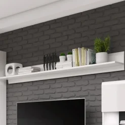 Mensola 160x22h cm soggiorno moderna bianco opaco e lucido Maiorca