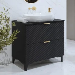Mobile bagno a terra 81cm 2 cassetti nero frontali decorati Konny