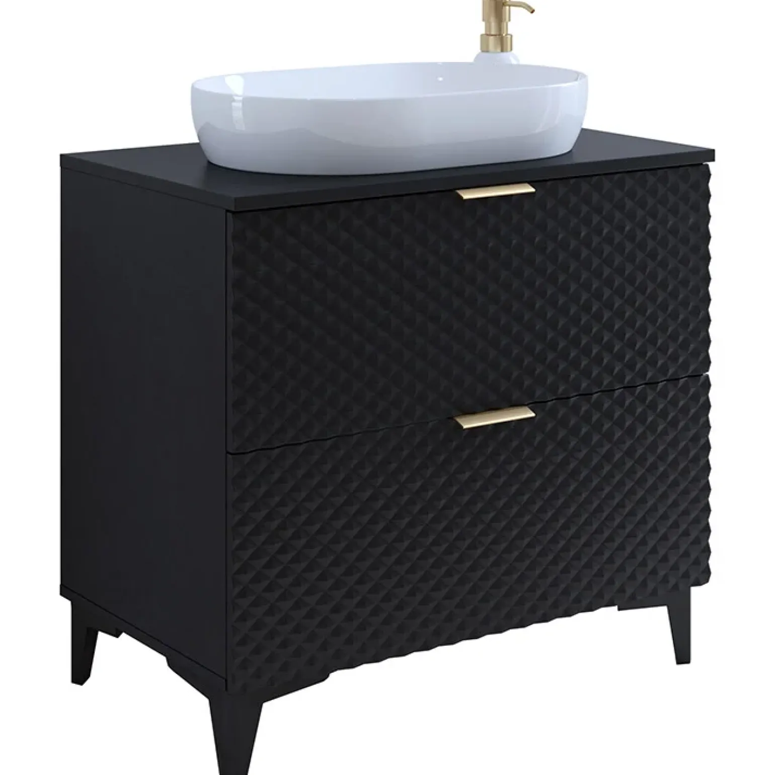 Mobile bagno a terra 81cm 2 cassetti nero frontali decorati Konny