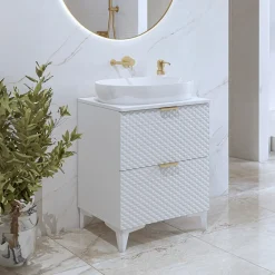Mobile bagno a terra 61cm 2 cassetti bianco frontali decorati Konny