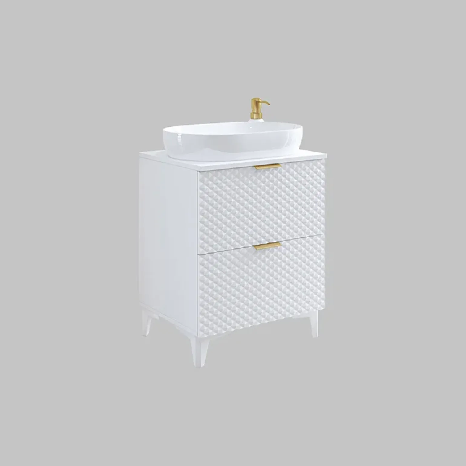 Mobile bagno a terra 61cm 2 cassetti bianco frontali decorati Konny