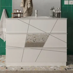 Mobile bagno a terra 100cm con lavabo 3 cassetti bianco lucido specchi Olimpo