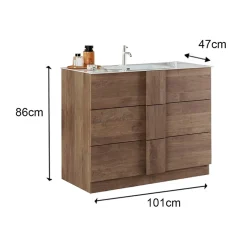 Mobile bagno a terra 100cm con lavabo e specchio rovere Alvarez