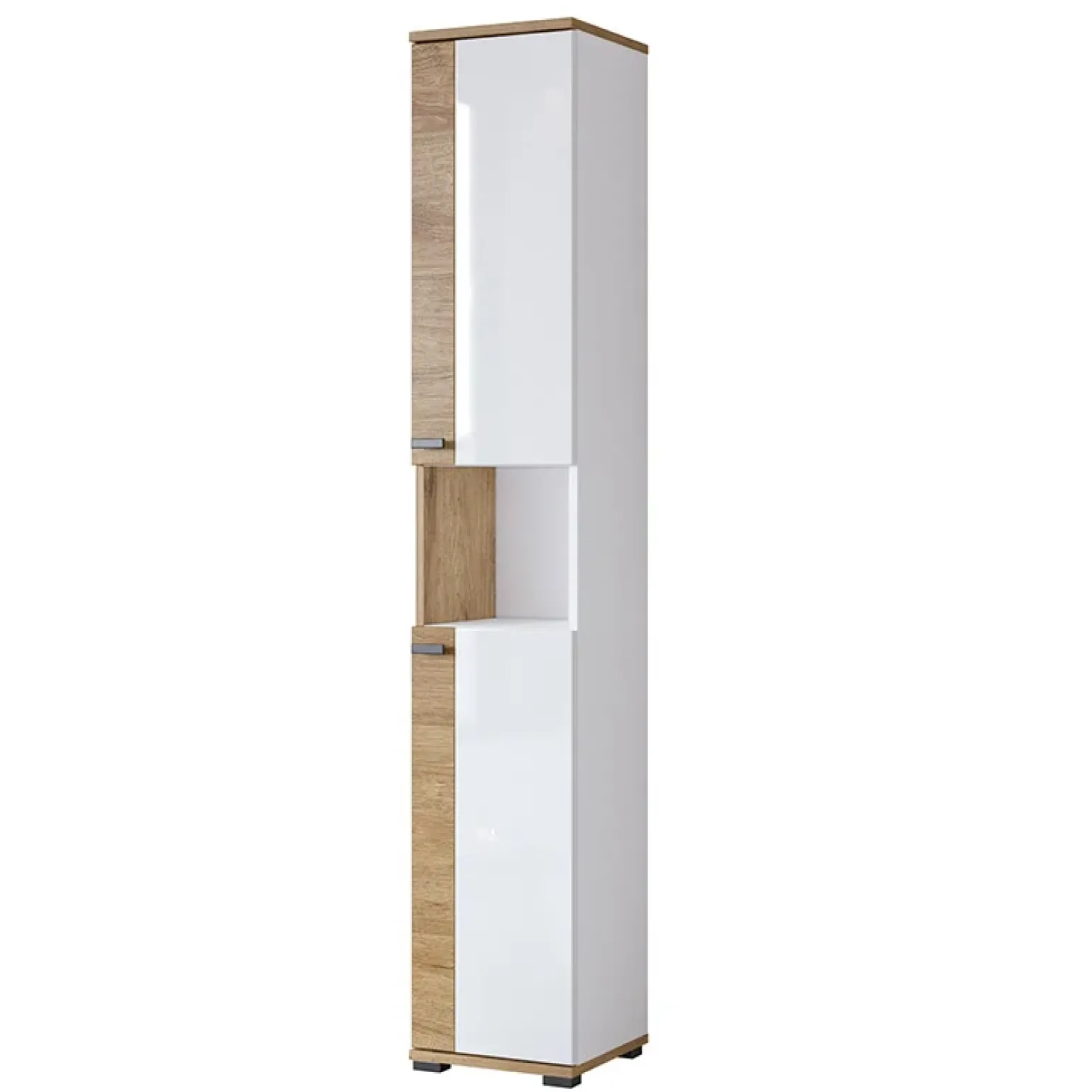 Mobile bagno a terra 61cm con specchio e colonne bianco lucido rovere Crystal