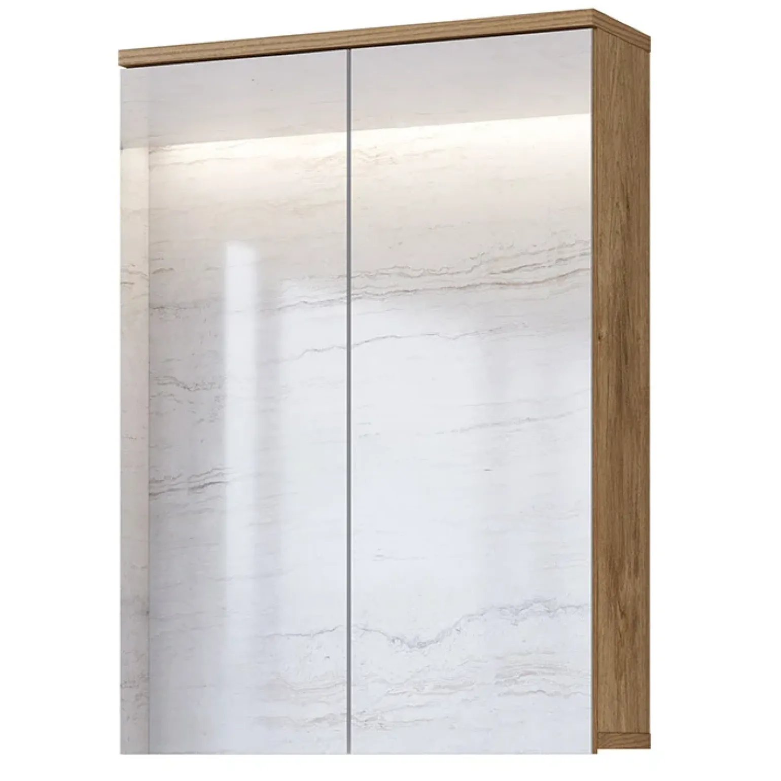 Mobile bagno a terra 61cm con specchio e colonne bianco lucido rovere Crystal