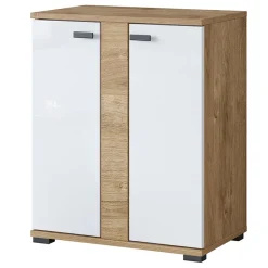 Mobile bagno a terra 61cm con specchio e colonne bianco lucido rovere Crystal