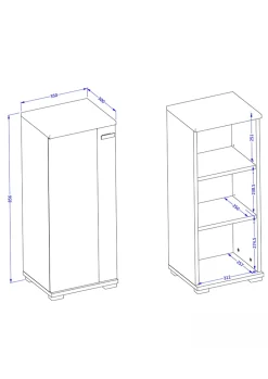 Mobile bagno a terra 61cm con specchio e colonne bianco lucido rovere Crystal