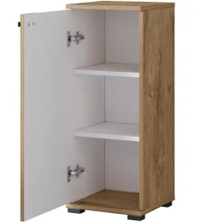 Mobile bagno a terra 61cm con specchio e colonne bianco lucido rovere Crystal