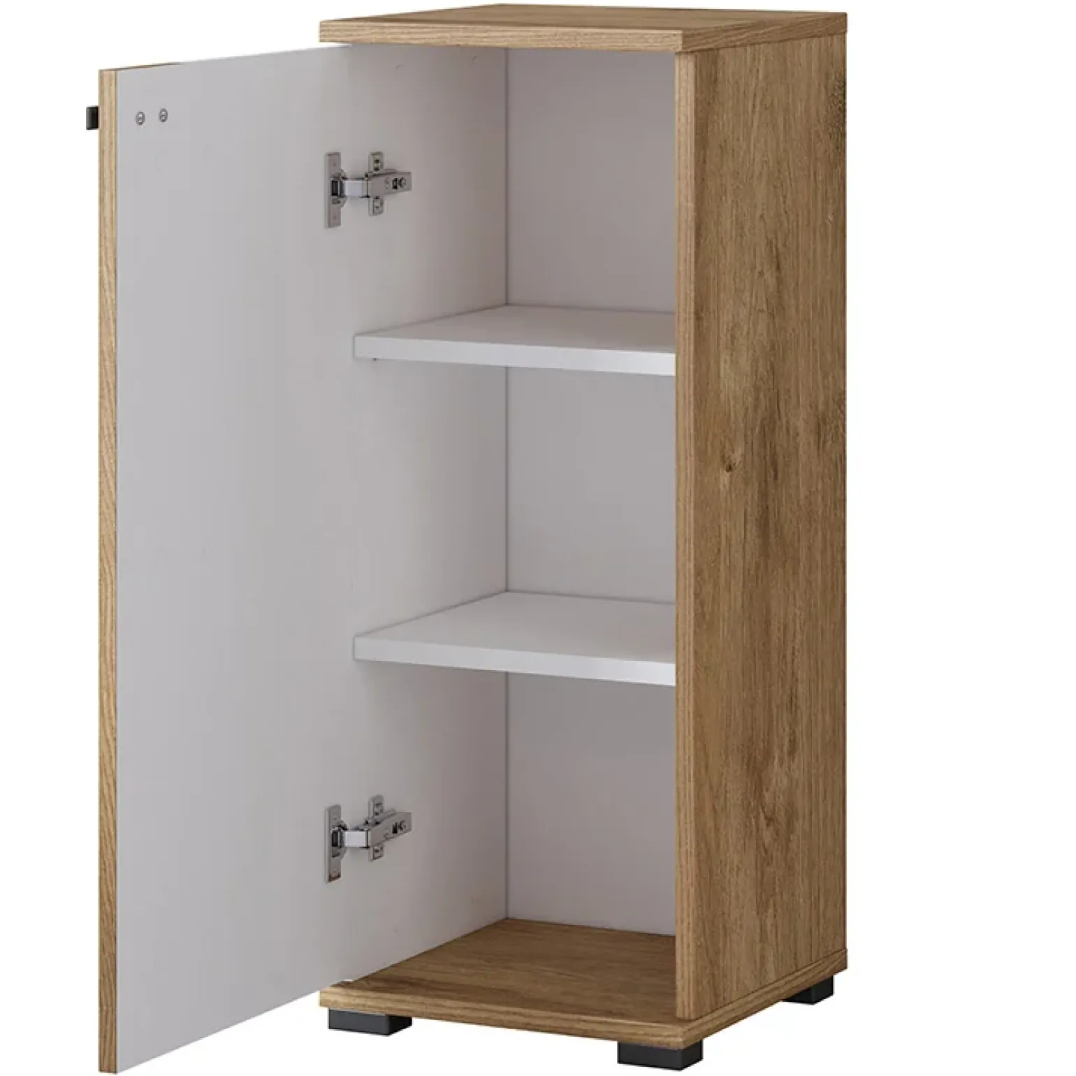 Mobile bagno a terra 61cm con specchio e colonne bianco lucido rovere Crystal