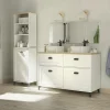 Mobile bagno a terra 120cm con doppio lavabo e colonna shabby bianco rovere Ilias