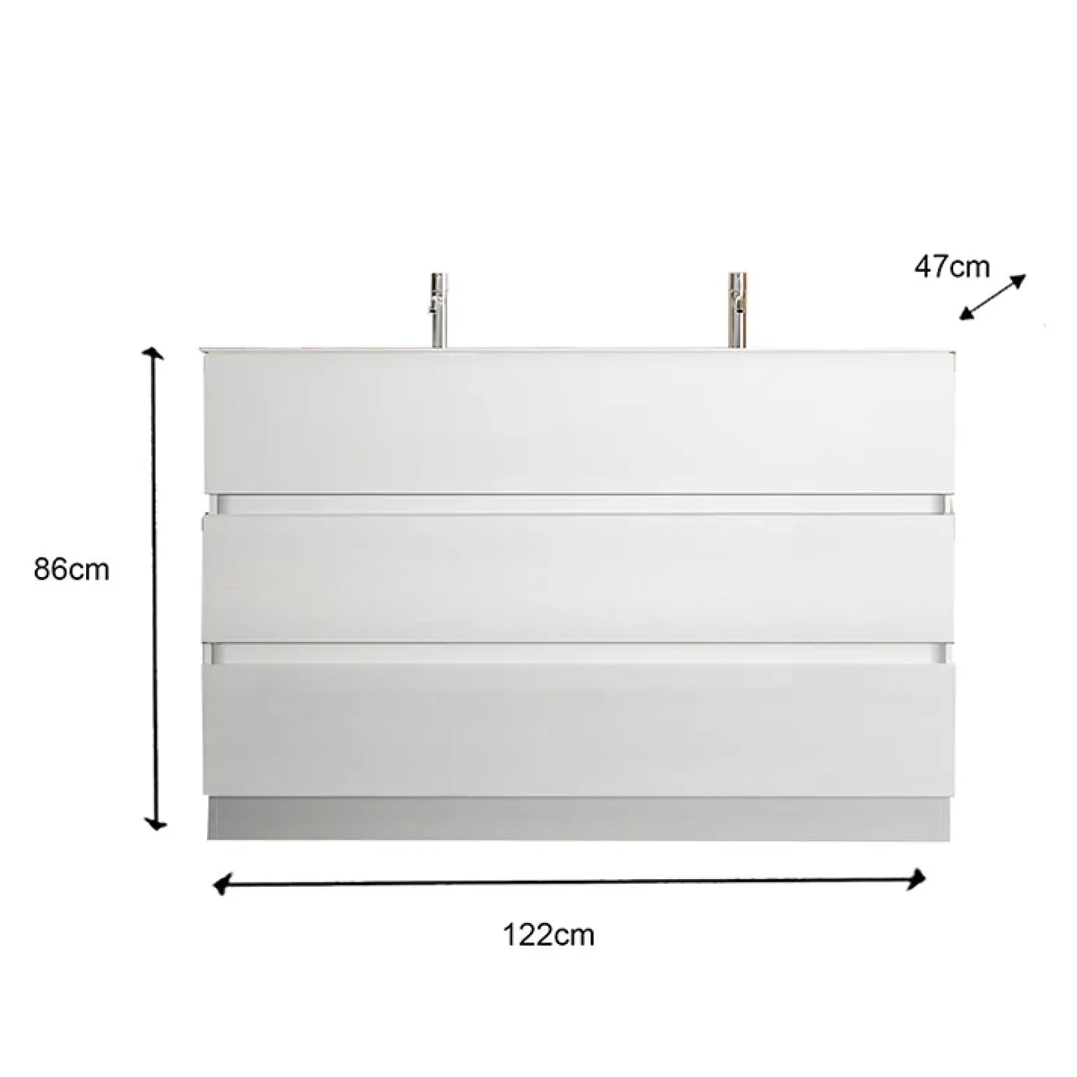 Mobile bagno a terra 120cm con doppio lavabo 3 cassetti bianco lucido Moon