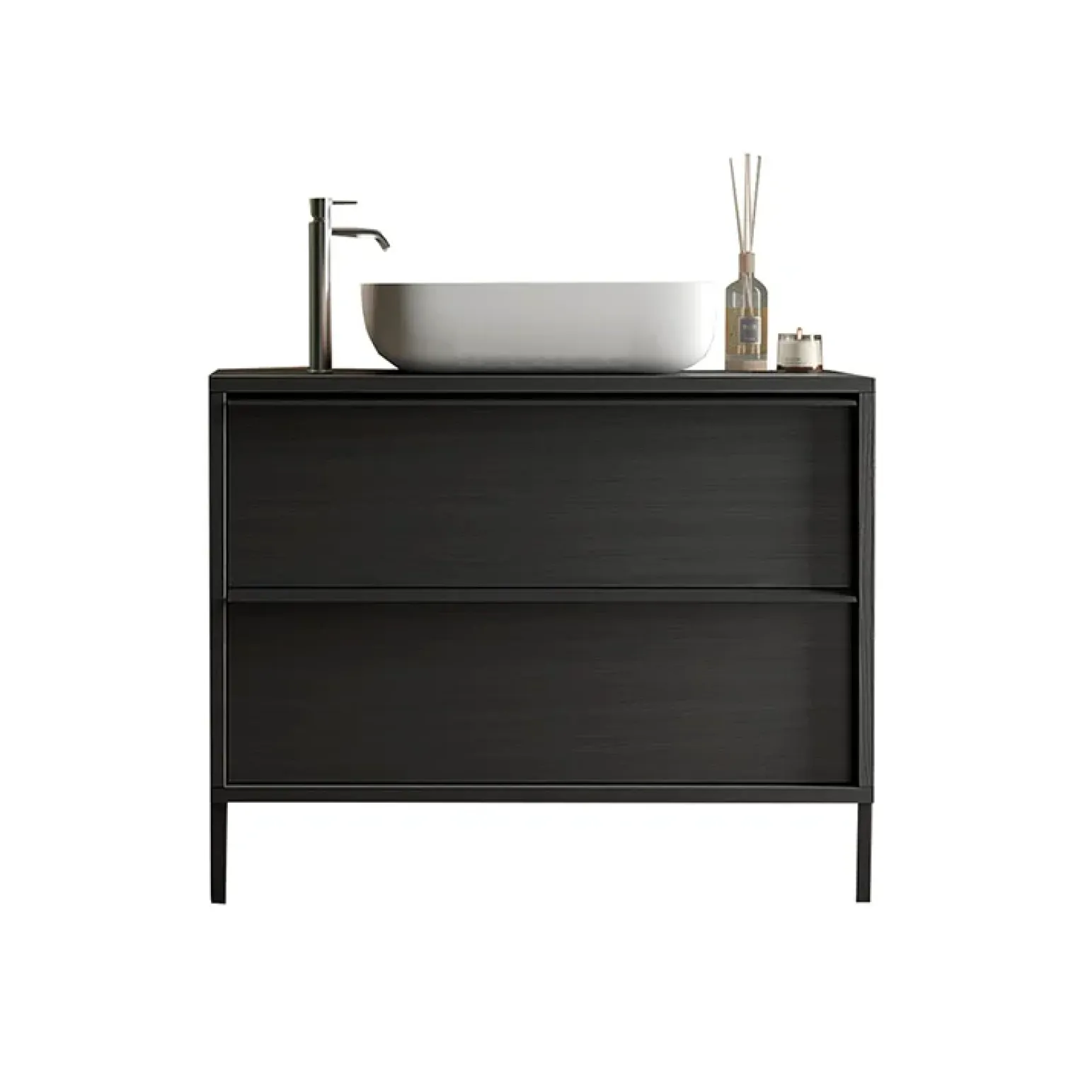 Mobile bagno a terra 79cm con lavabo 2 cassetti nero frassinato Absolut