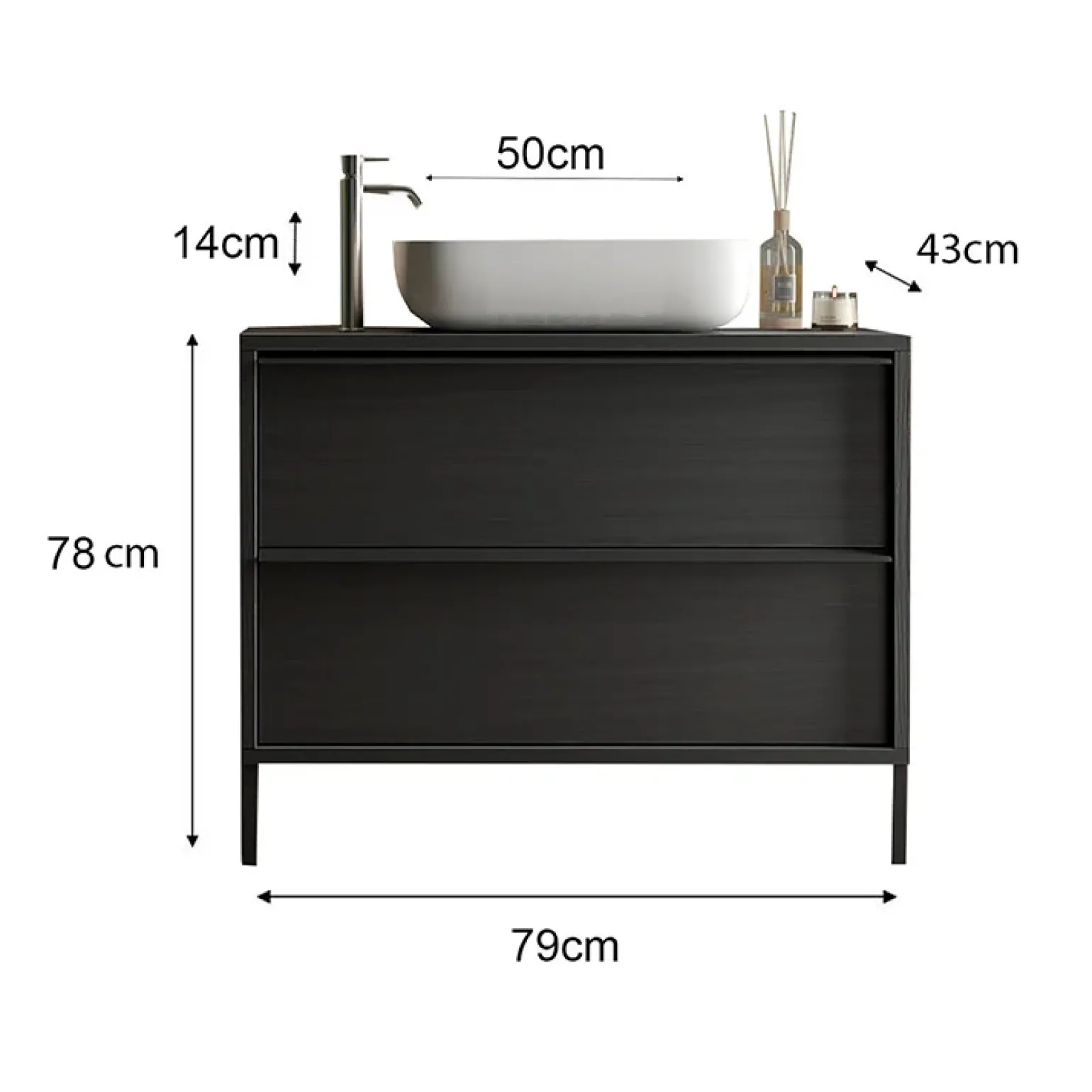 Mobile bagno a terra 79cm con lavabo 2 cassetti nero frassinato Absolut