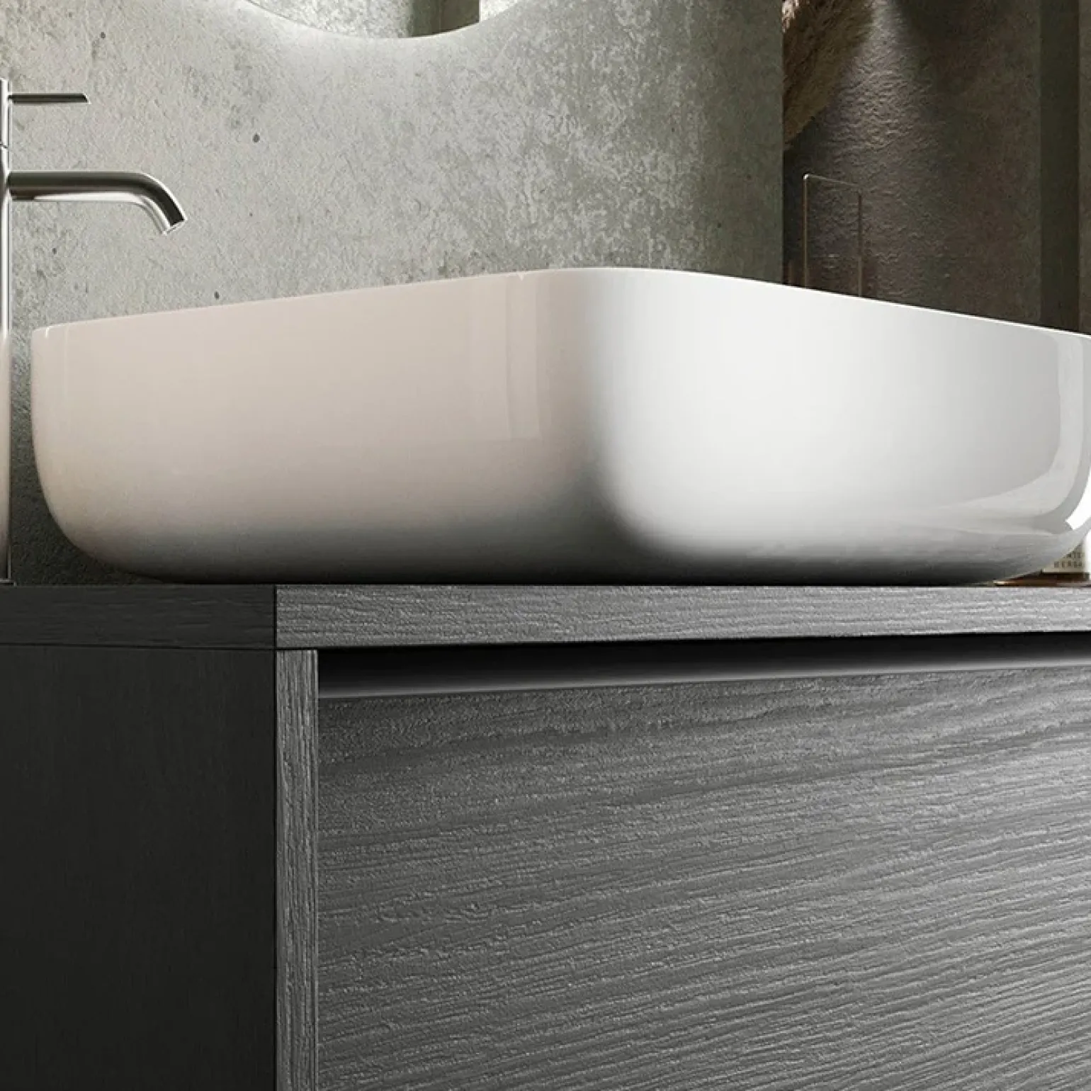 Mobile bagno a terra 105cm con lavabo 2 cassetti nero frassinato Absolut