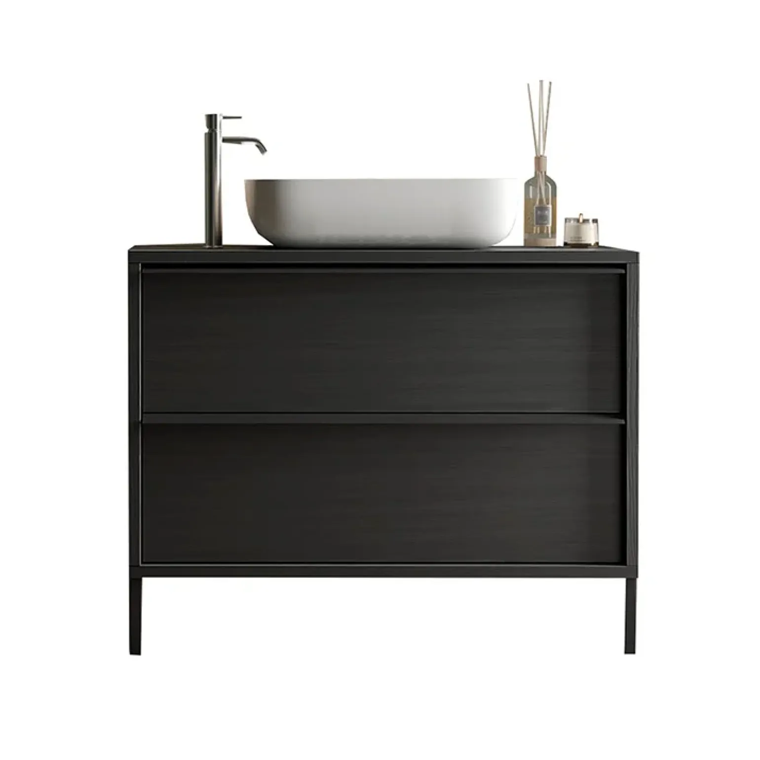 Mobile bagno a terra 105cm con lavabo 2 cassetti nero frassinato Absolut