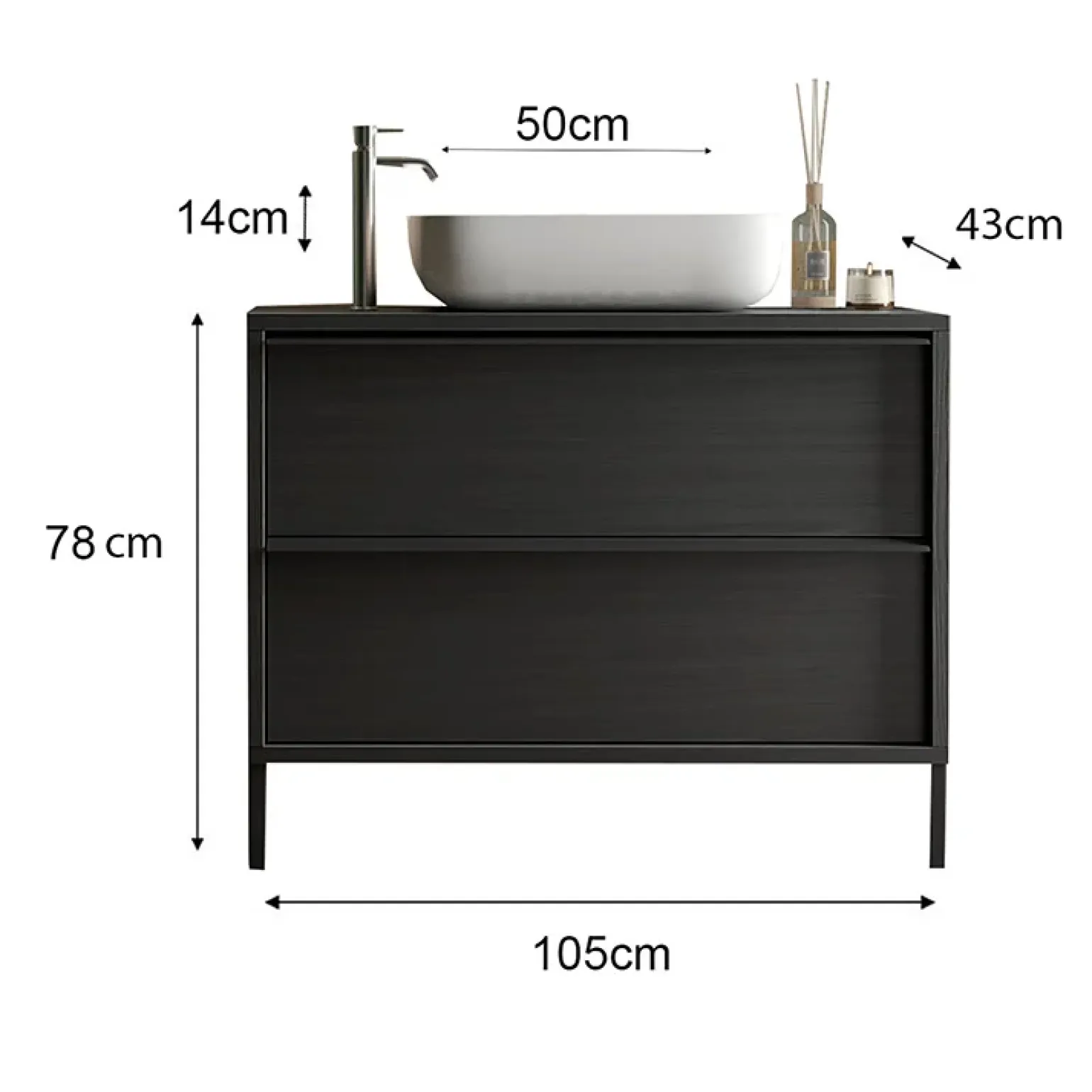 Mobile bagno a terra 105cm con lavabo 2 cassetti nero frassinato Absolut