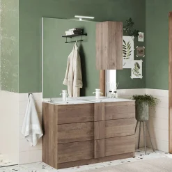 Mobile bagno a terra 120cm con doppio lavabo e specchio rovere Alvarez