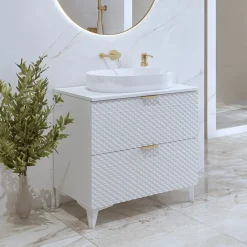 Mobile bagno a terra 81cm con colonna bianco frontali decorati Konny