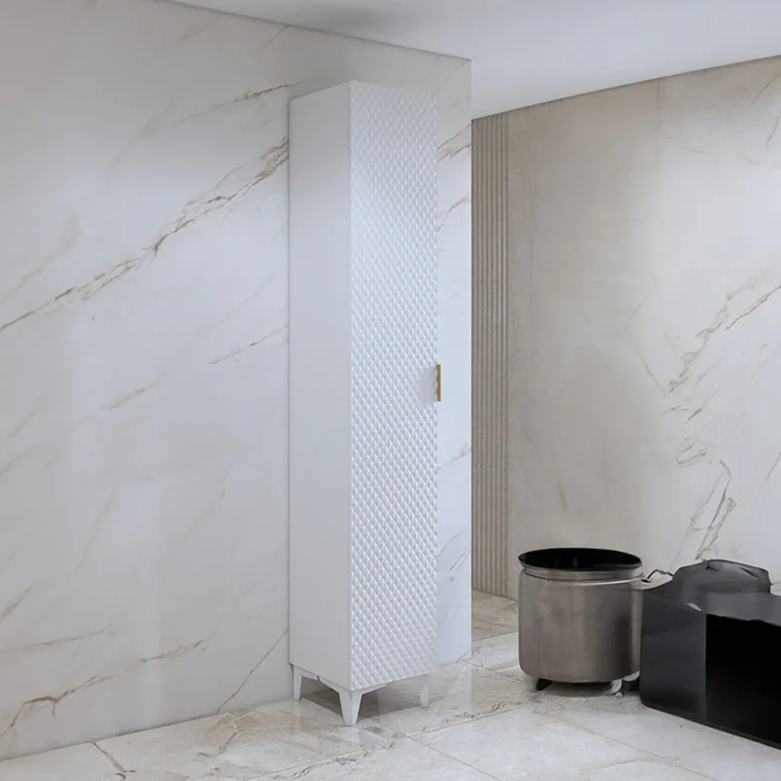Mobile bagno a terra 81cm con colonna bianco frontali decorati Konny