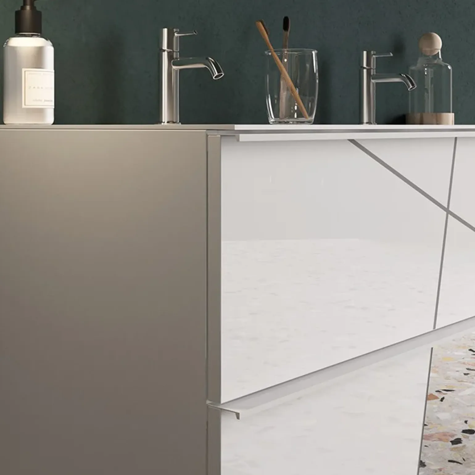 Mobile bagno a terra 120cm con doppio lavabo 3 cassetti bianco lucido specchi Olimpo