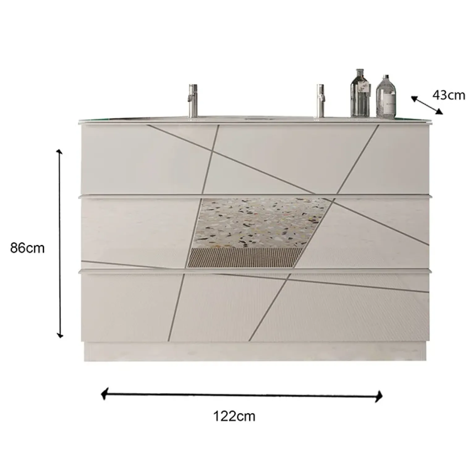 Mobile bagno a terra 120cm con doppio lavabo 3 cassetti bianco lucido specchi Olimpo