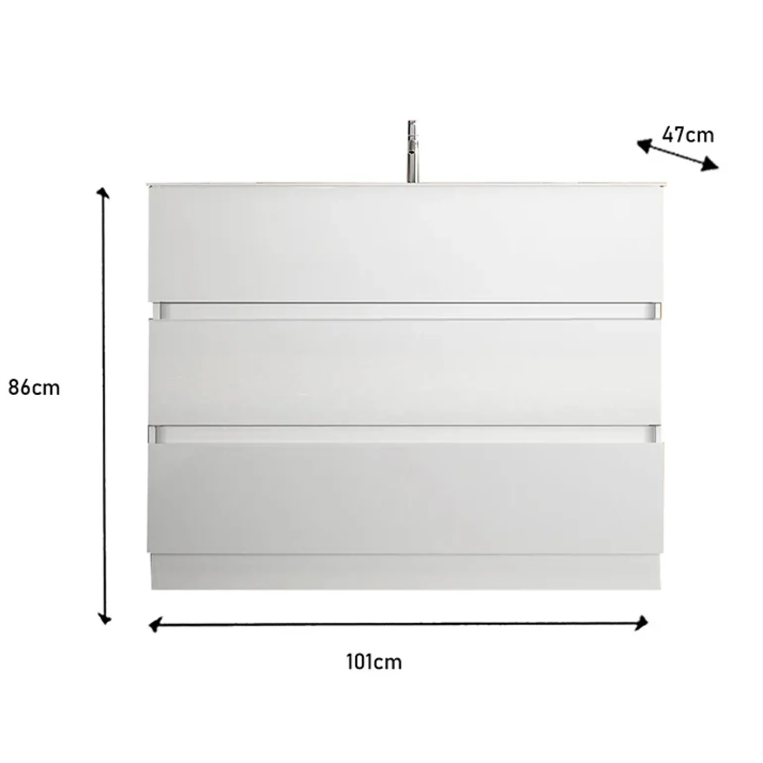 Mobile bagno a terra 100cm con lavabo 3 cassetti bianco lucido Moon