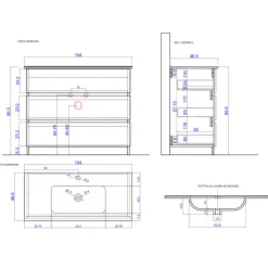 Mobile bagno a terra 100cm con lavabo 3 cassetti bianco lucido Moon