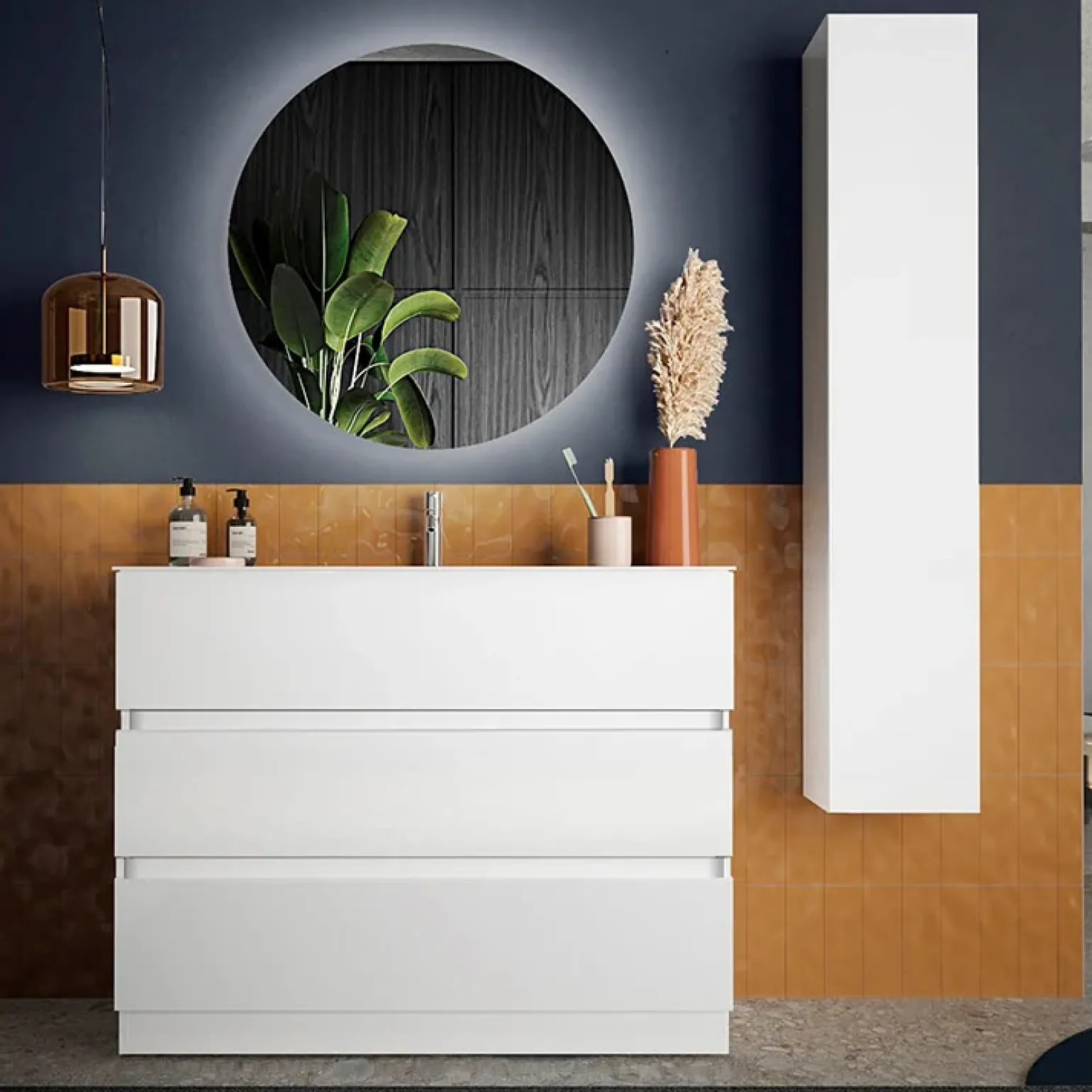 Mobile bagno a terra 100cm con lavabo 3 cassetti bianco lucido Moon