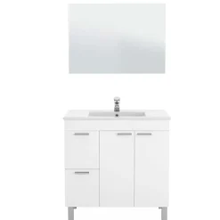 Mobile bagno a terra 80cm con lavabo e specchio bianco lucido David