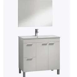 Mobile bagno a terra 80cm con lavabo e specchio bianco lucido David