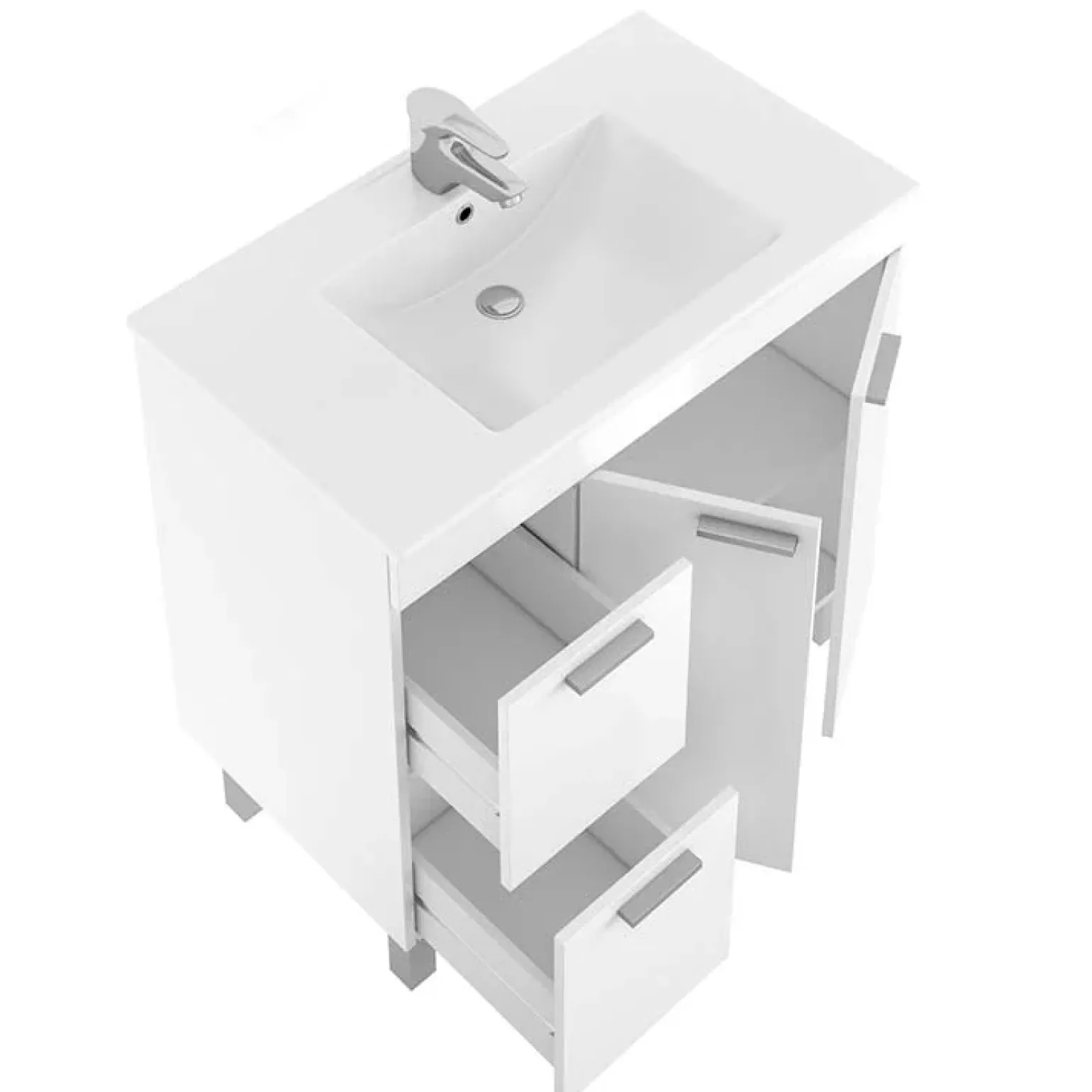 Mobile bagno a terra 80cm con lavabo e specchio bianco lucido David