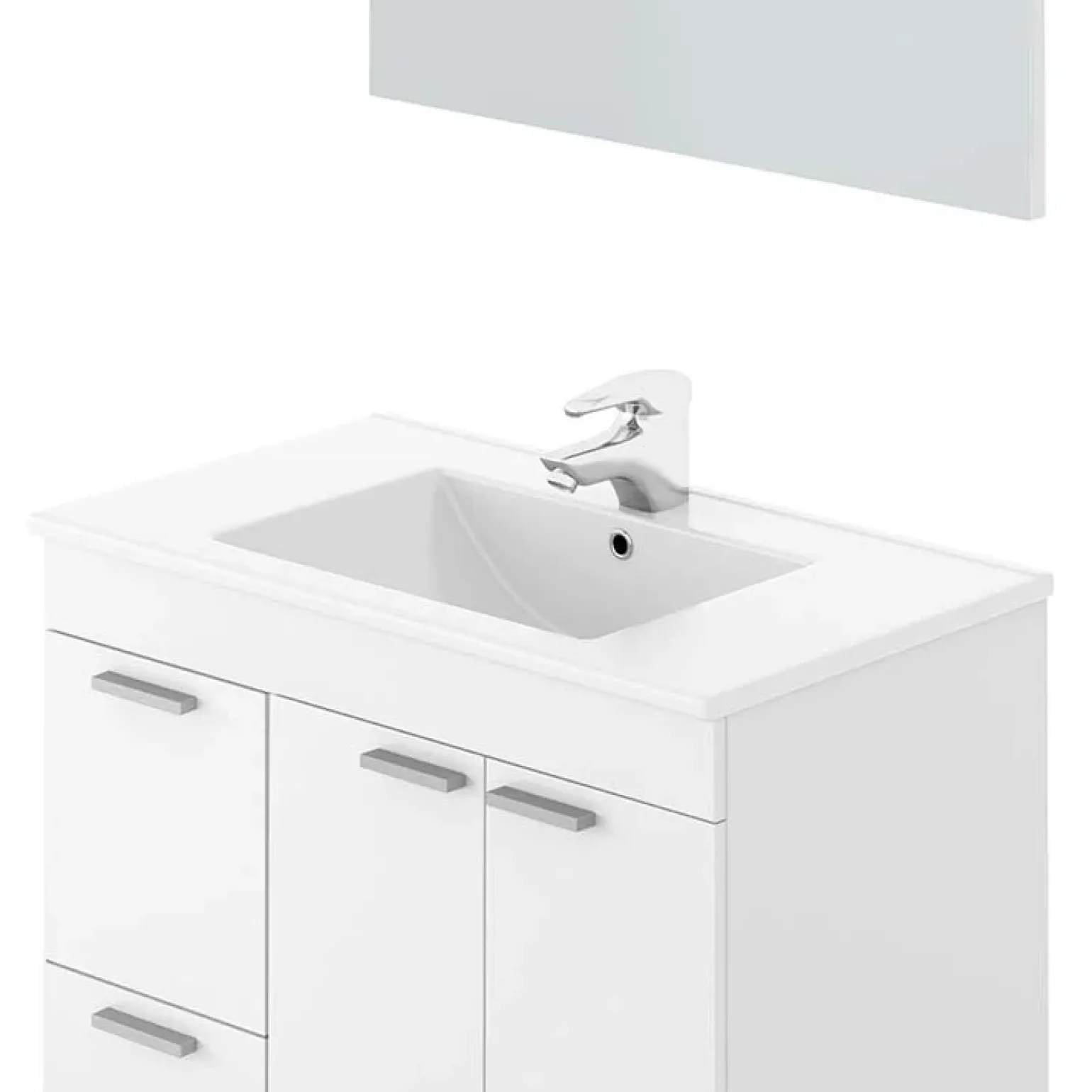 Mobile bagno a terra 80cm con lavabo e specchio bianco lucido David