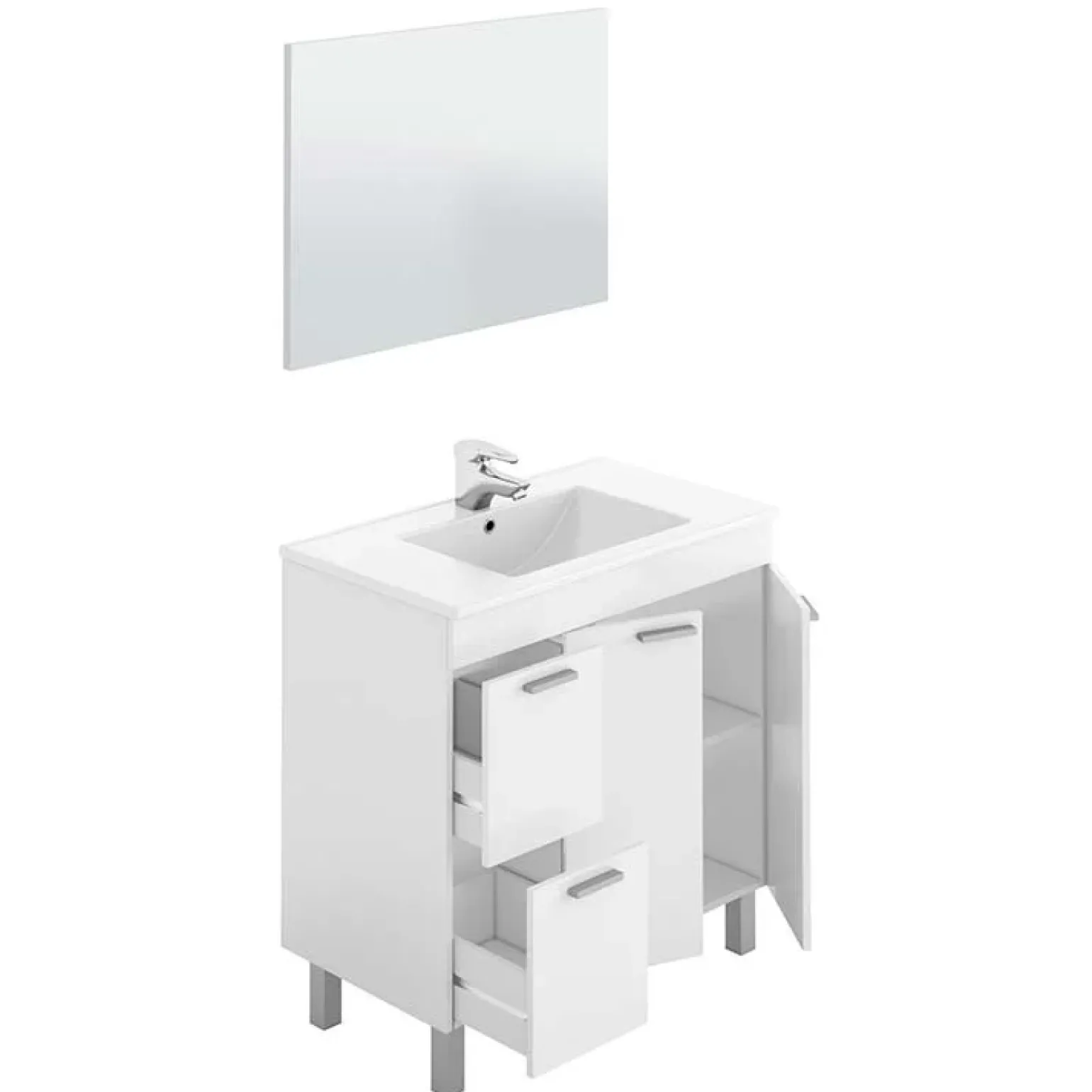 Mobile bagno a terra 80cm con lavabo e specchio bianco lucido David