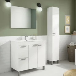 Mobile bagno a terra 80cm con lavabo e specchio bianco lucido David