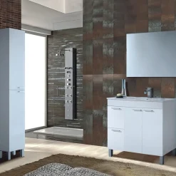 Mobile bagno a terra 80cm con lavabo e specchio bianco lucido David