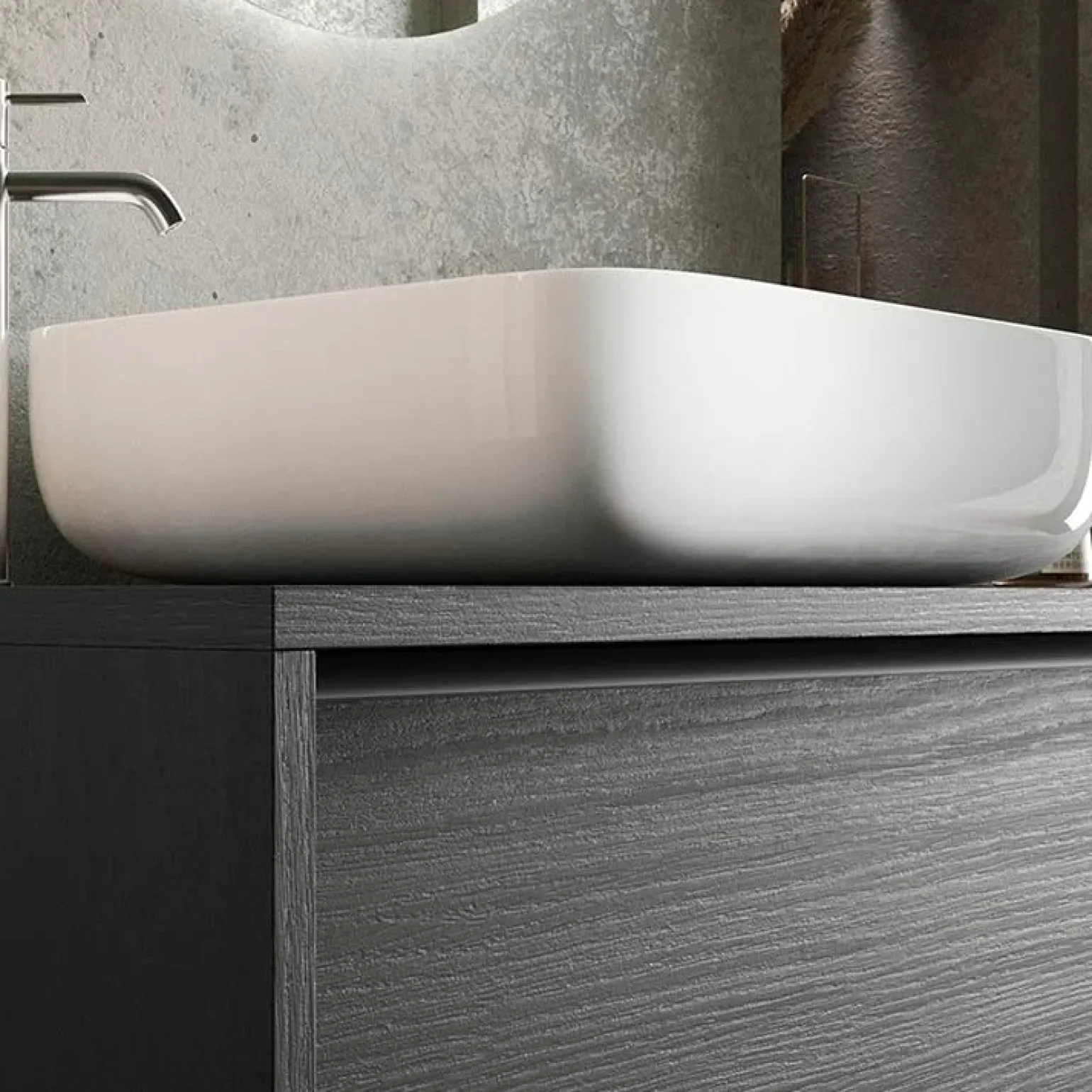 Mobile bagno a terra 92cm con lavabo e specchio nero frassinato Absolut