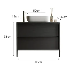 Mobile bagno a terra 92cm con lavabo e specchio nero frassinato Absolut