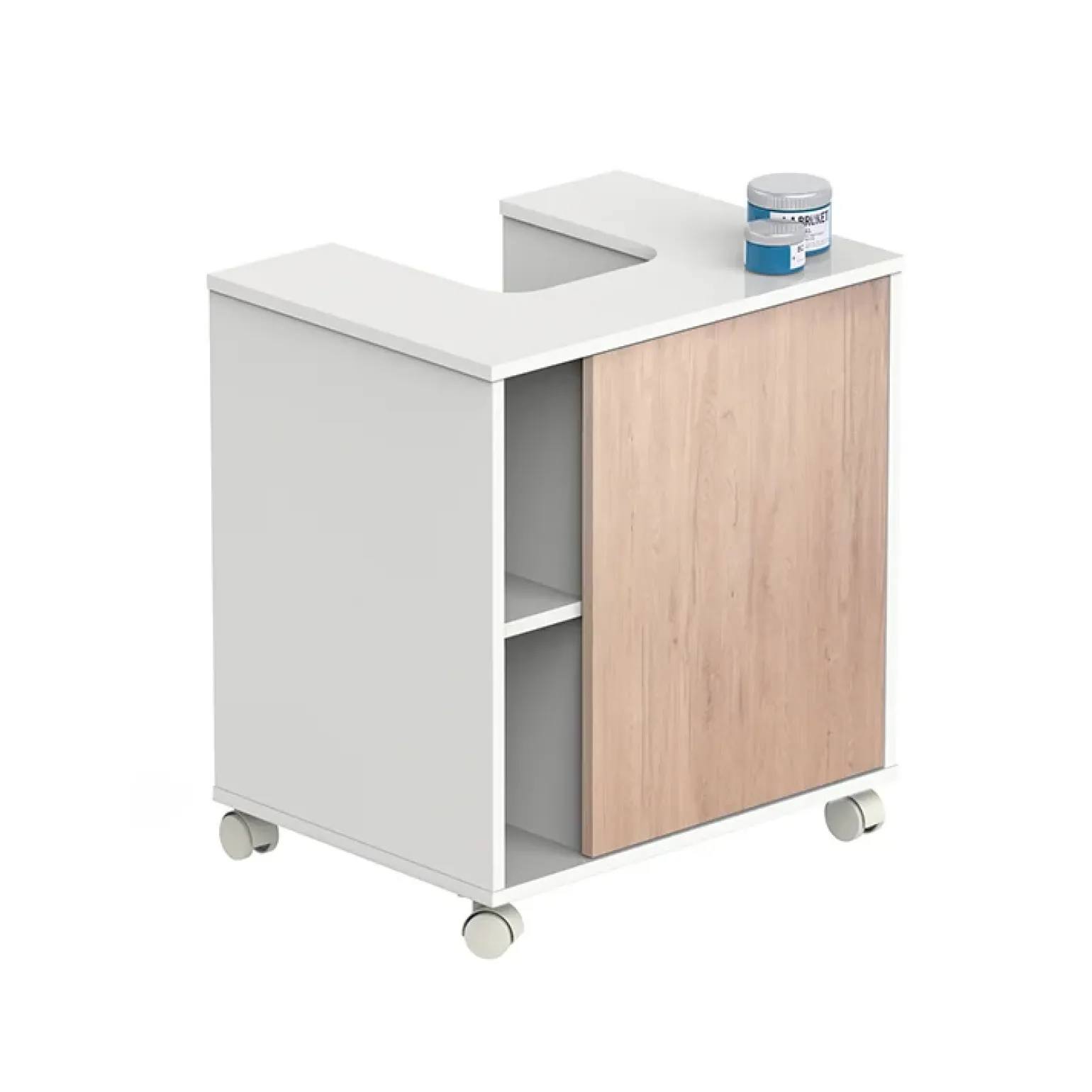 Mobile bagno a terra 64cm con ruote 1 anta rovere bianco Irma