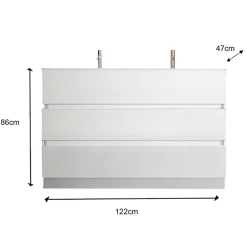 Mobile bagno a terra 120cm con doppio lavabo e specchio bianco lucido Moon