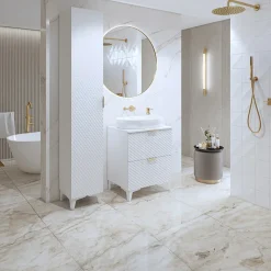 Mobile bagno a terra 61cm con colonna bianco frontali decorati Konny