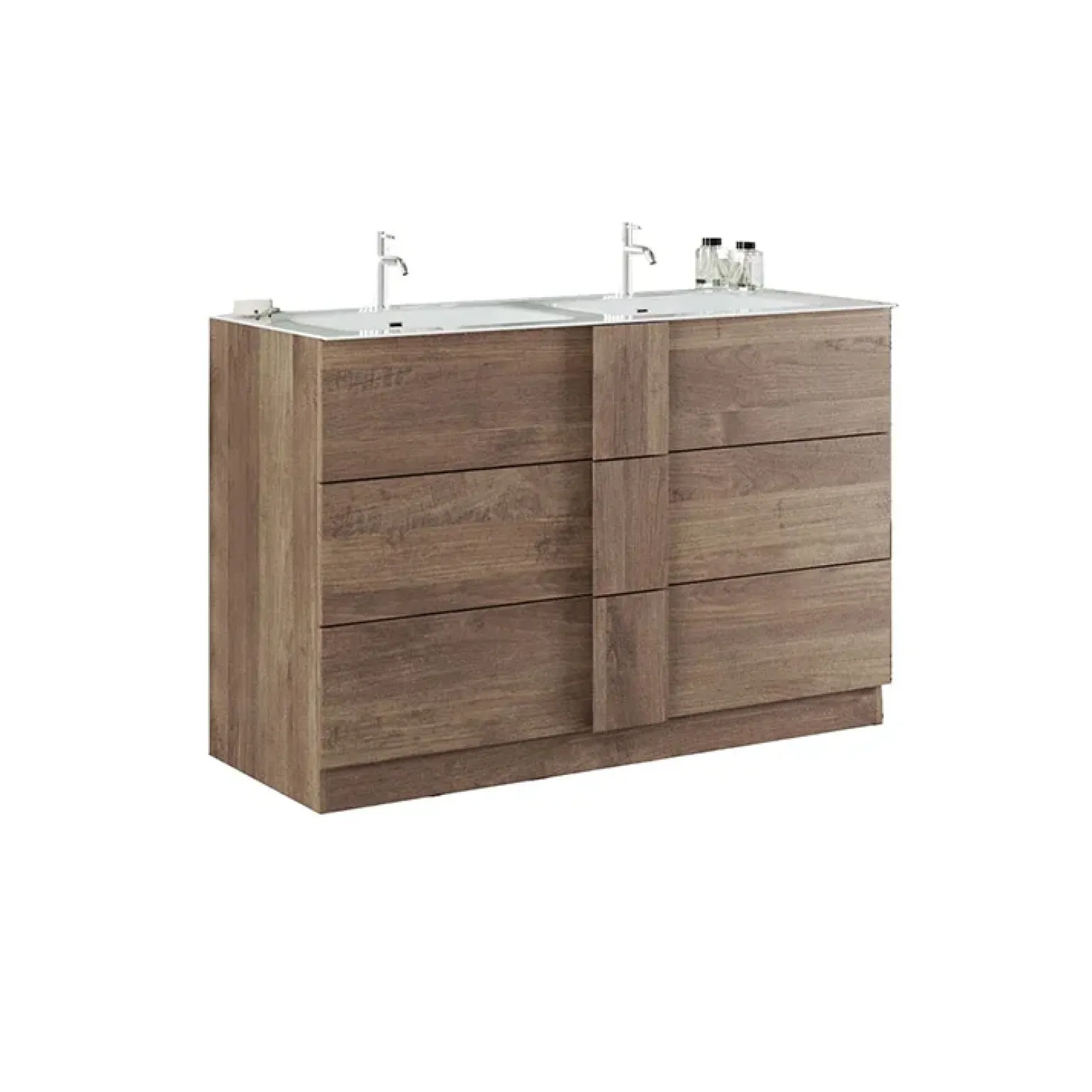 Mobile bagno a terra 120cm con doppio lavabo 3 cassetti rovere Alvarez