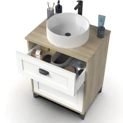 Mobile bagno a terra 61cm con lavabo 1 cassetto 1 anta rovere bianco Ilias