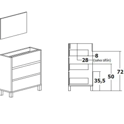 Mobile bagno a terra 82cm con lavabo e specchio 3 cassetti blu chiaro Shutter